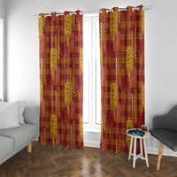 Aloha Hawaii Vintage Kahili Pa'a Lima Window Curtain Palaka Print Hilo Royal Red-Yellow