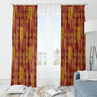 Aloha Hawaii Vintage Kahili Pa'a Lima Window Curtain Palaka Print Hilo Royal Red-Yellow