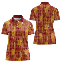 Aloha Hawaii Vintage Kahili Pa'a Lima Women Polo Shirt Palaka Print Hilo Royal Red-Yellow