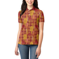 Aloha Hawaii Vintage Kahili Pa'a Lima Women Polo Shirt Palaka Print Hilo Royal Red-Yellow