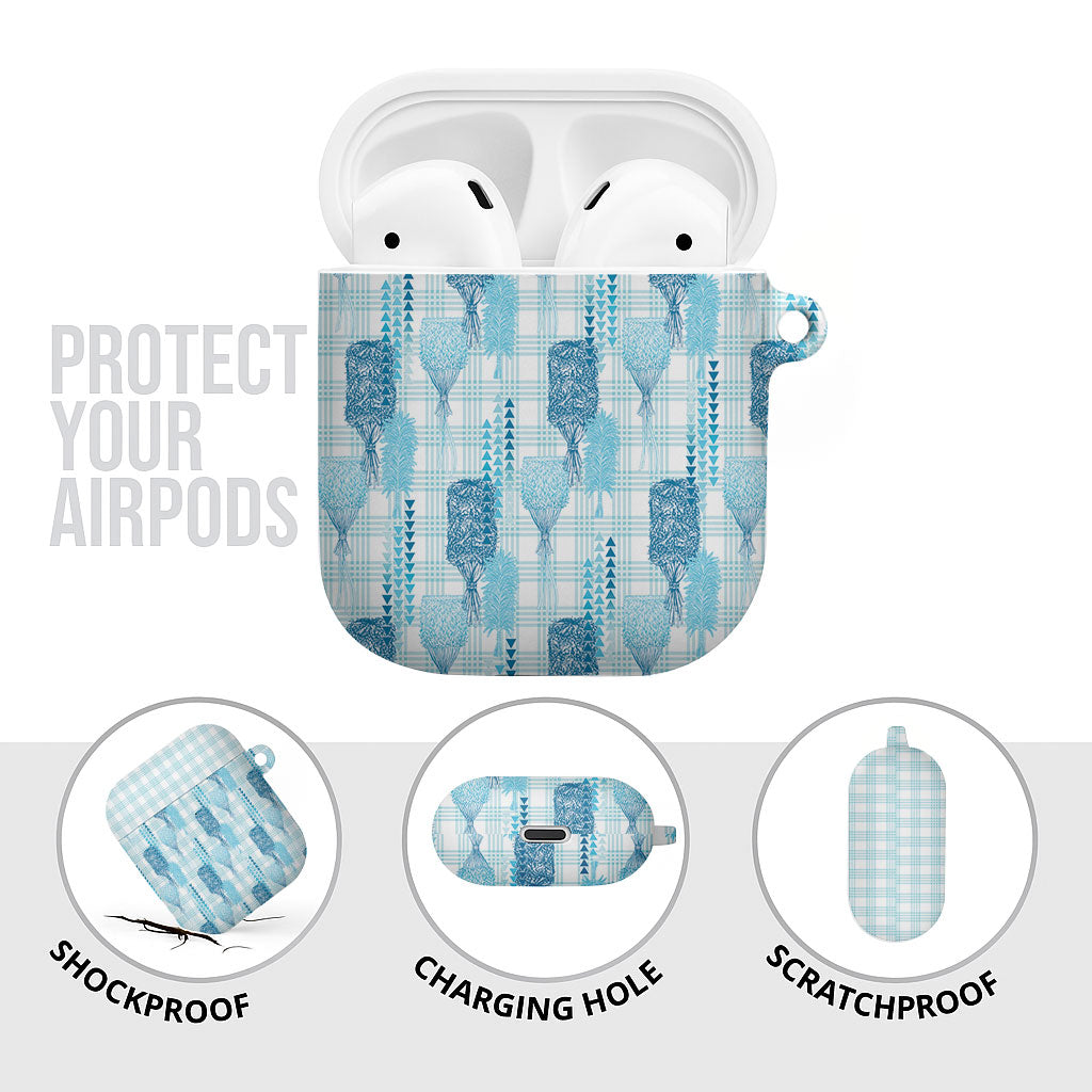 Aloha Hawaii Vintage Kahili Pa'a Lima AirPods Case Palaka Print Oceanic Turquoise