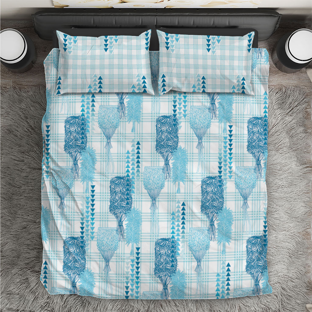Aloha Hawaii Vintage Kahili Pa'a Lima Bedding Set Palaka Print Oceanic Turquoise