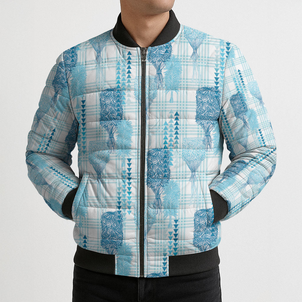 Aloha Hawaii Vintage Kahili Pa'a Lima Bomber Puffer Jacket Palaka Print Oceanic Turquoise