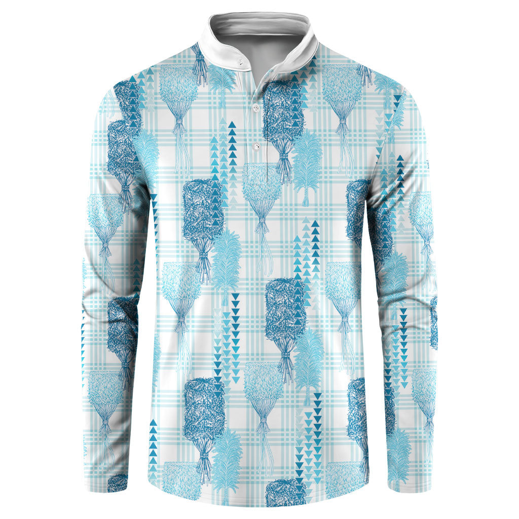 Aloha Hawaii Vintage Kahili Pa'a Lima Button Sweatshirt Palaka Print Oceanic Turquoise LT7 Turquoise - Polynesian Pride