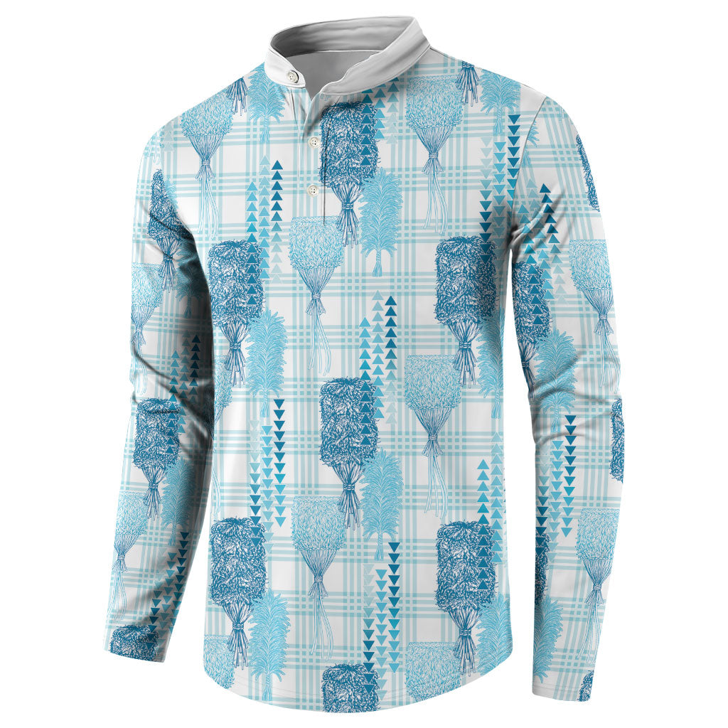 Aloha Hawaii Vintage Kahili Pa'a Lima Button Sweatshirt Palaka Print Oceanic Turquoise