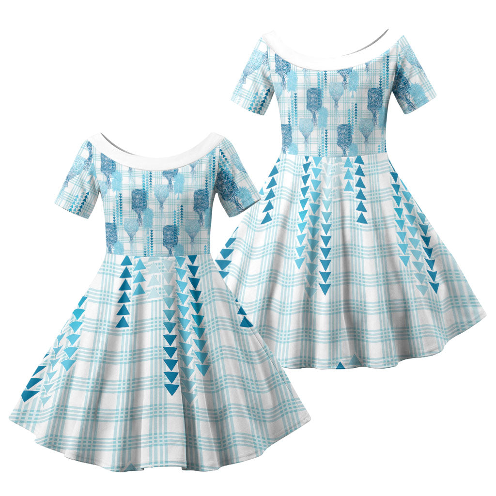 Aloha Hawaii Vintage Kahili Pa'a Lima Family Matching Mermaid Dress and Hawaiian Shirt Palaka Print Oceanic Turquoise