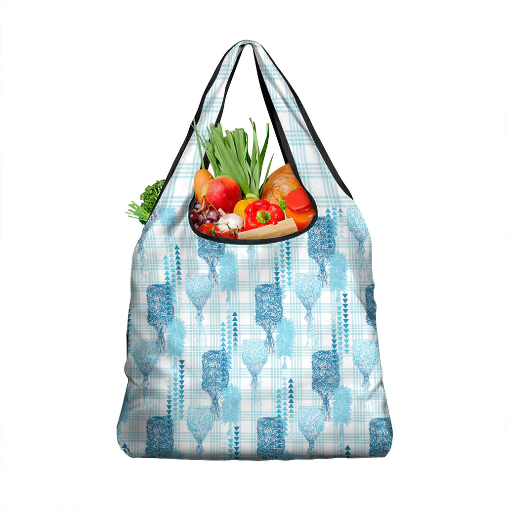 Aloha Hawaii Vintage Kahili Pa'a Lima Grocery Bag Palaka Print Oceanic Turquoise