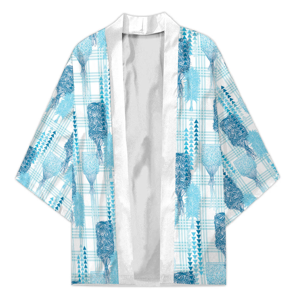 Aloha Hawaii Vintage Kahili Pa'a Lima Kimono Palaka Print Oceanic Turquoise LT7 Unisex Turquoise - Polynesian Pride