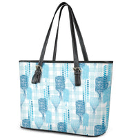 Aloha Hawaii Vintage Kahili Pa'a Lima Leather Tote Bag Palaka Print Oceanic Turquoise