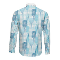 Aloha Hawaii Vintage Kahili Pa'a Lima Long Sleeve Button Shirt Palaka Print Oceanic Turquoise