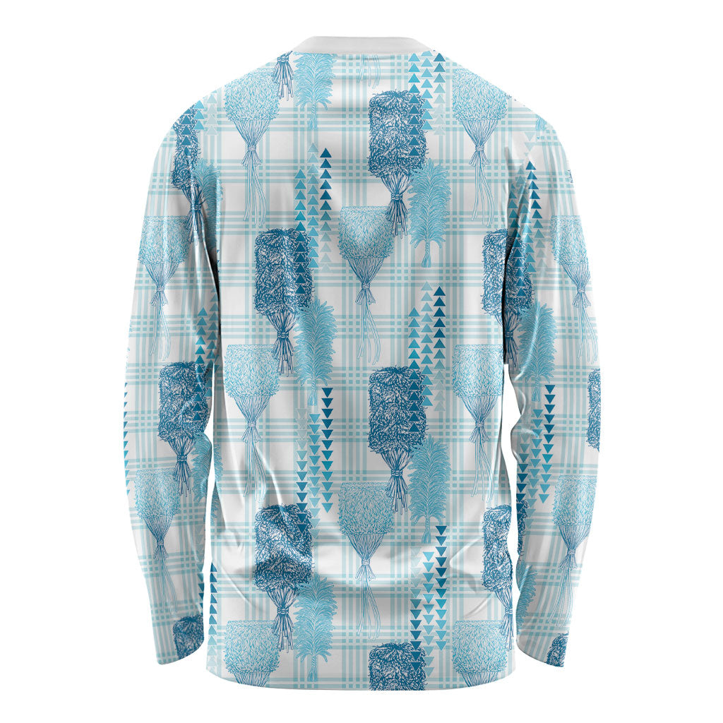 Aloha Hawaii Vintage Kahili Pa'a Lima Long Sleeve Shirt Palaka Print Oceanic Turquoise