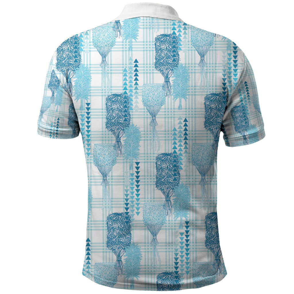 Aloha Hawaii Vintage Kahili Pa'a Lima Polo Shirt Palaka Print Oceanic Turquoise