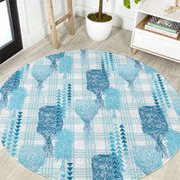 Aloha Hawaii Vintage Kahili Pa'a Lima Round Carpet Palaka Print Oceanic Turquoise