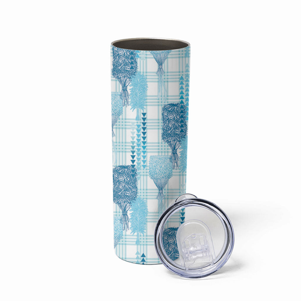 Aloha Hawaii Vintage Kahili Pa'a Lima Skinny Tumbler Palaka Print Oceanic Turquoise