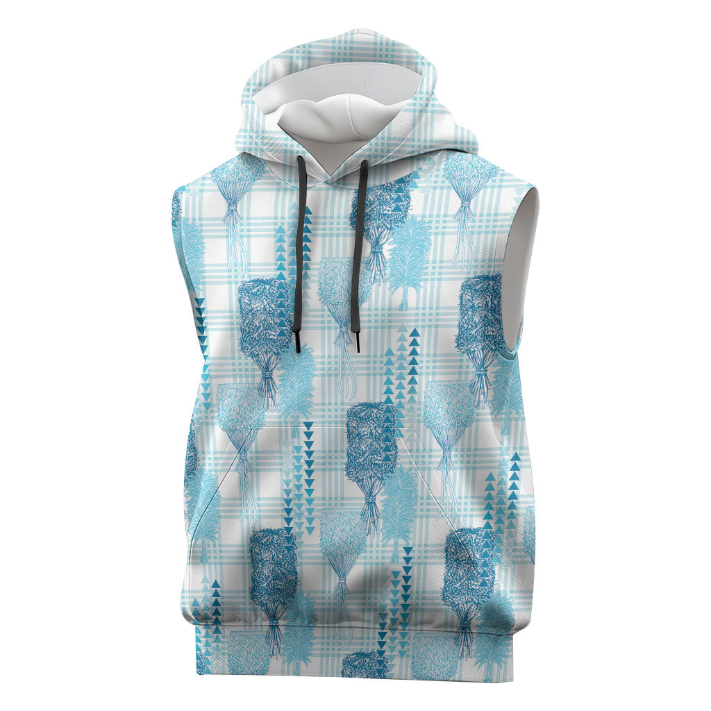 Aloha Hawaii Vintage Kahili Pa'a Lima Sleeveless Hoodie Palaka Print Oceanic Turquoise LT7 Turquoise - Polynesian Pride