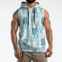 Aloha Hawaii Vintage Kahili Pa'a Lima Sleeveless Hoodie Palaka Print Oceanic Turquoise