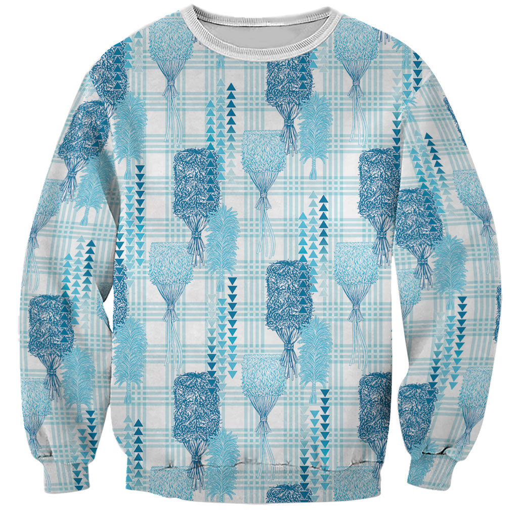 Aloha Hawaii Vintage Kahili Pa'a Lima Sweatshirt Palaka Print Oceanic Turquoise