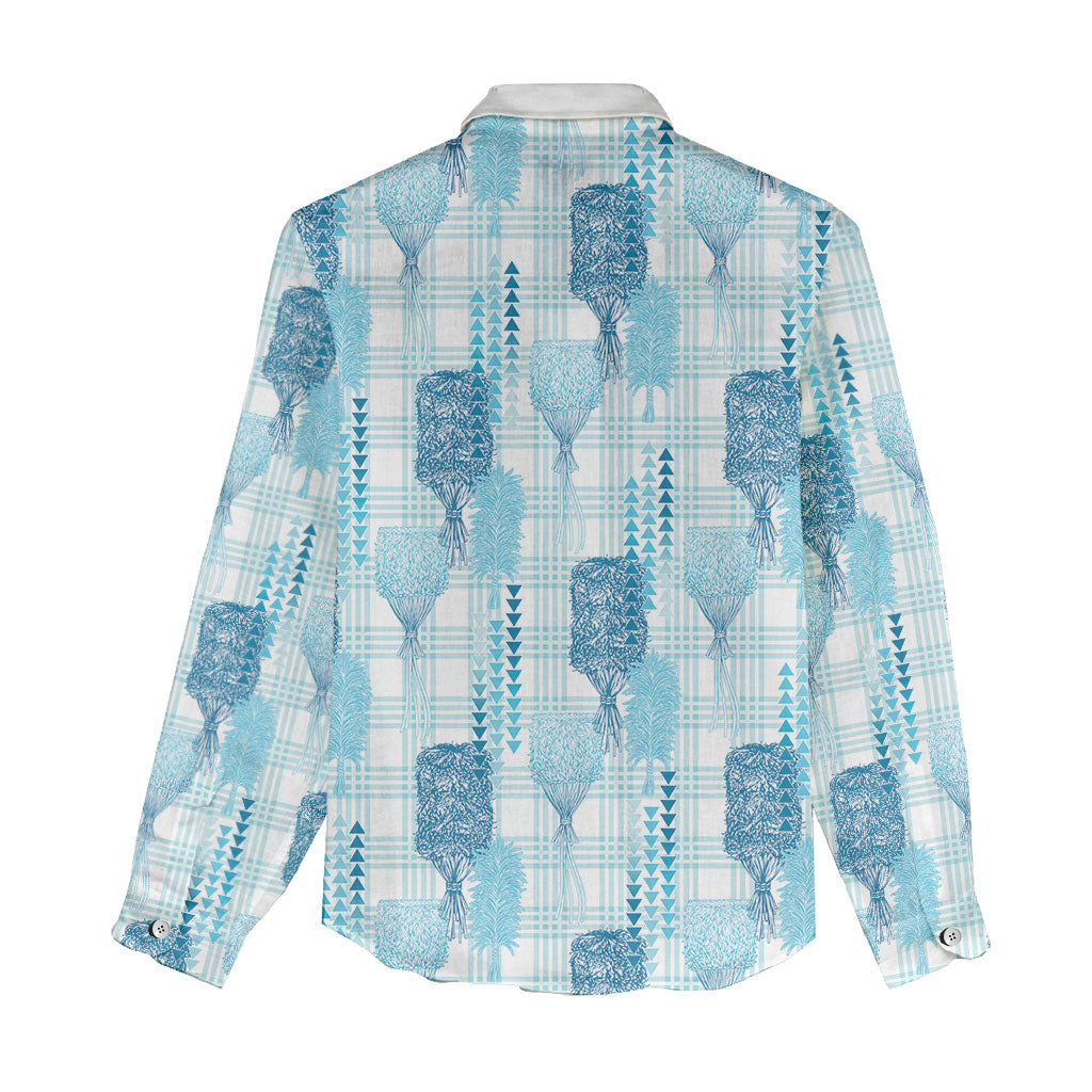Aloha Hawaii Vintage Kahili Pa'a Lima Women Casual Shirt Palaka Print Oceanic Turquoise
