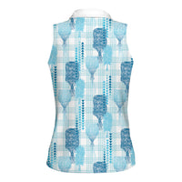 Aloha Hawaii Vintage Kahili Pa'a Lima Women Sleeveless Polo Shirt Palaka Print Oceanic Turquoise