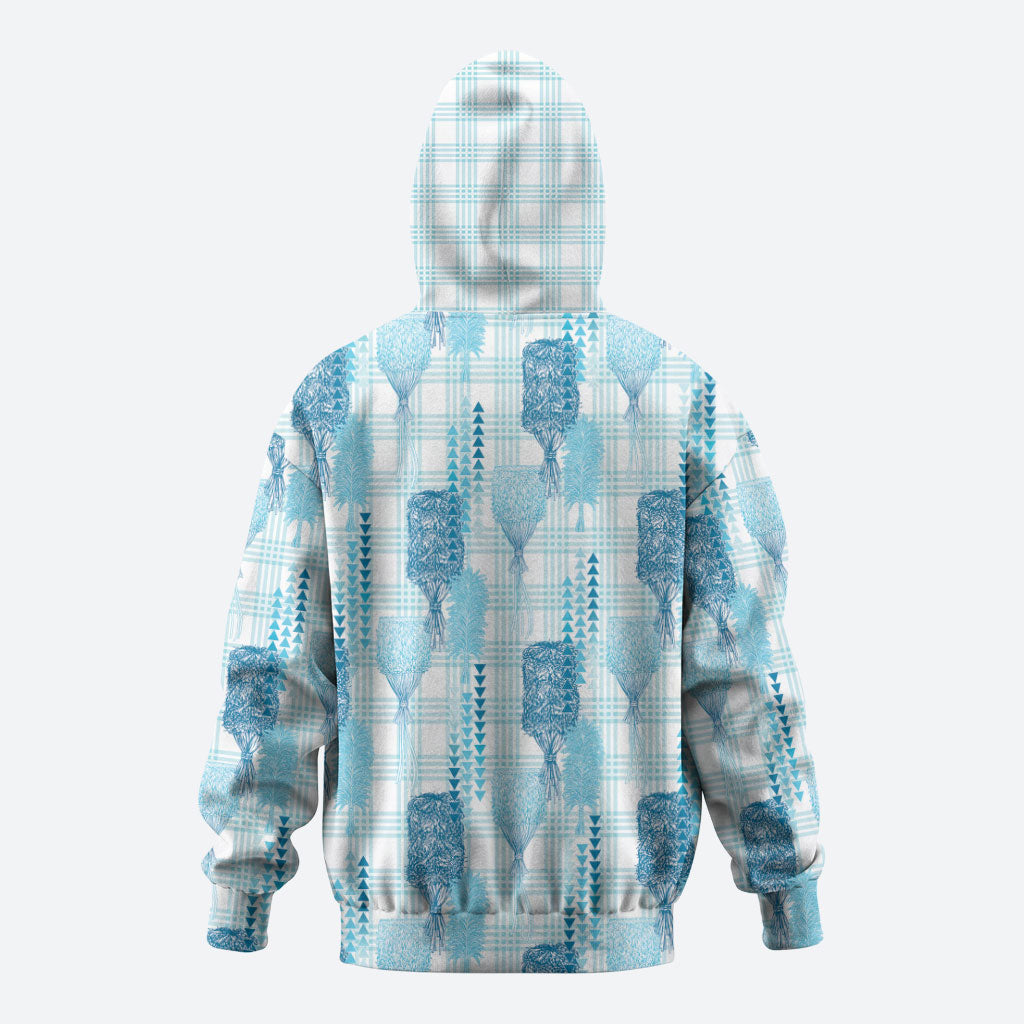 Aloha Hawaii Vintage Kahili Pa'a Lima Zip Hoodie Palaka Print Oceanic Turquoise