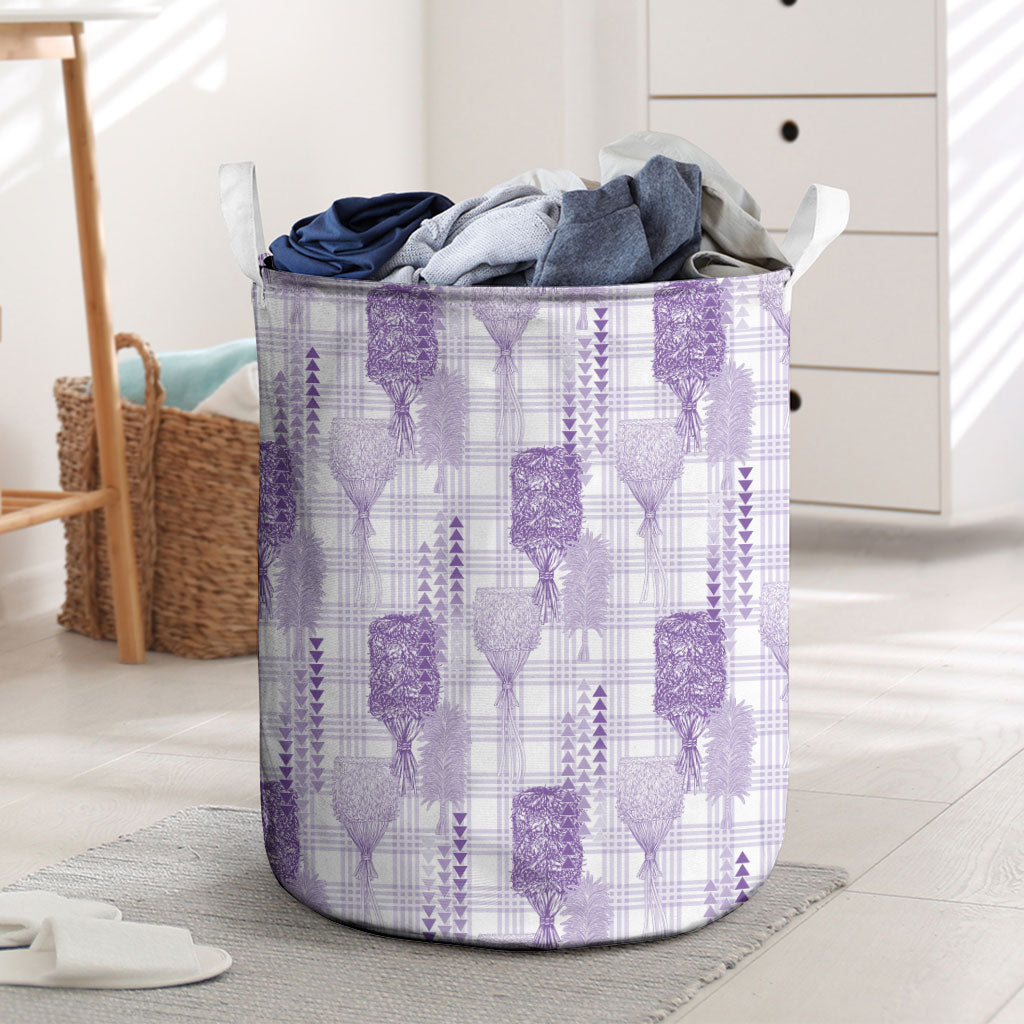 Aloha Hawaii Vintage Kahili Pa'a Lima Laundry Basket Palaka Print Pastel Lavender LT7 Lavender - Polynesian Pride