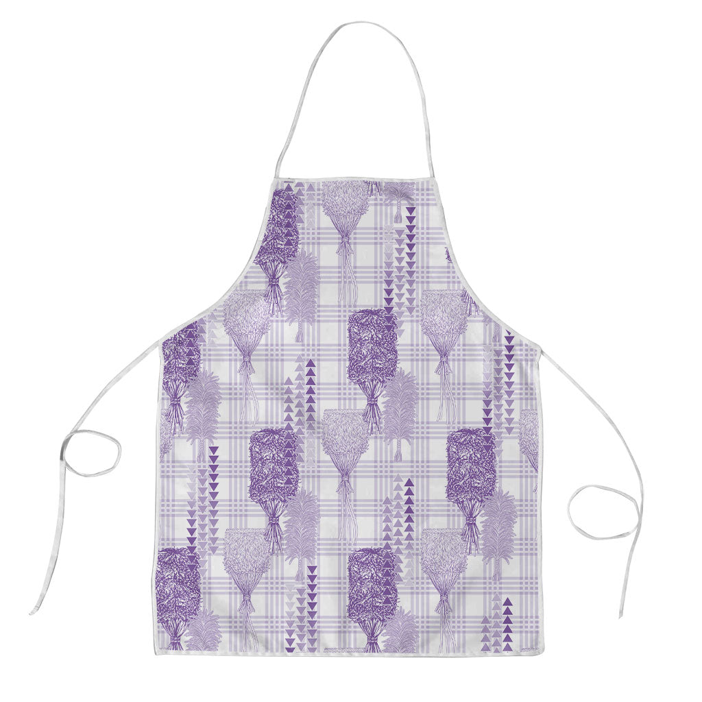 Aloha Hawaii Vintage Kahili Pa'a Lima Apron Palaka Print Pastel Lavender