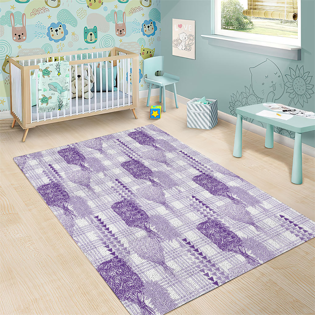 Aloha Hawaii Vintage Kahili Pa'a Lima Area Rug Palaka Print Pastel Lavender