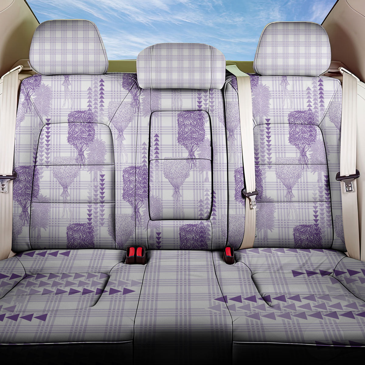 Aloha Hawaii Vintage Kahili Pa'a Lima Back Car Seat Cover Palaka Print Pastel Lavender