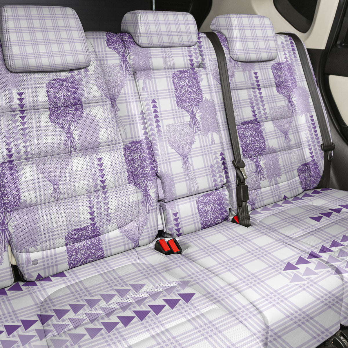 Aloha Hawaii Vintage Kahili Pa'a Lima Back Car Seat Cover Palaka Print Pastel Lavender