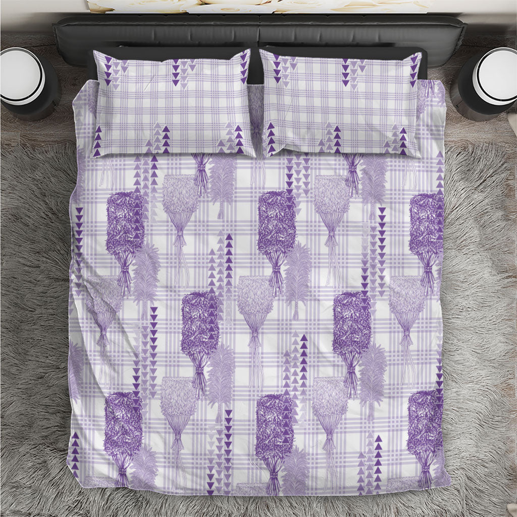 Aloha Hawaii Vintage Kahili Pa'a Lima Bedding Set Palaka Print Pastel Lavender