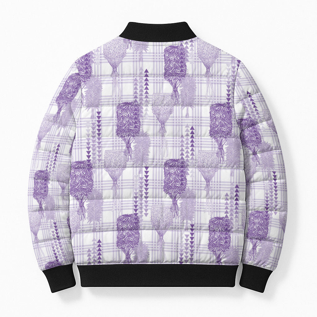 Aloha Hawaii Vintage Kahili Pa'a Lima Bomber Puffer Jacket Palaka Print Pastel Lavender