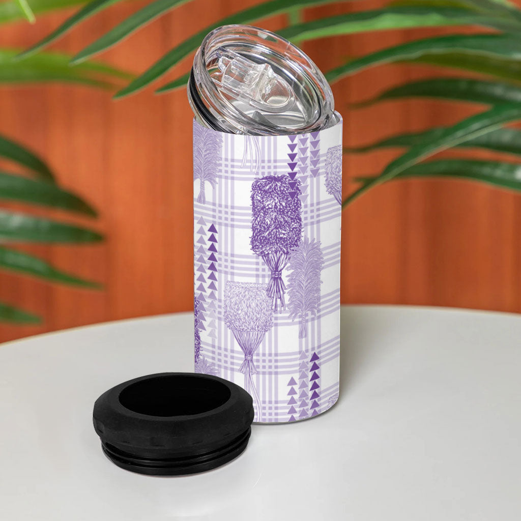Aloha Hawaii Vintage Kahili Pa'a Lima 4 in 1 Can Cooler Tumbler Palaka Print Pastel Lavender
