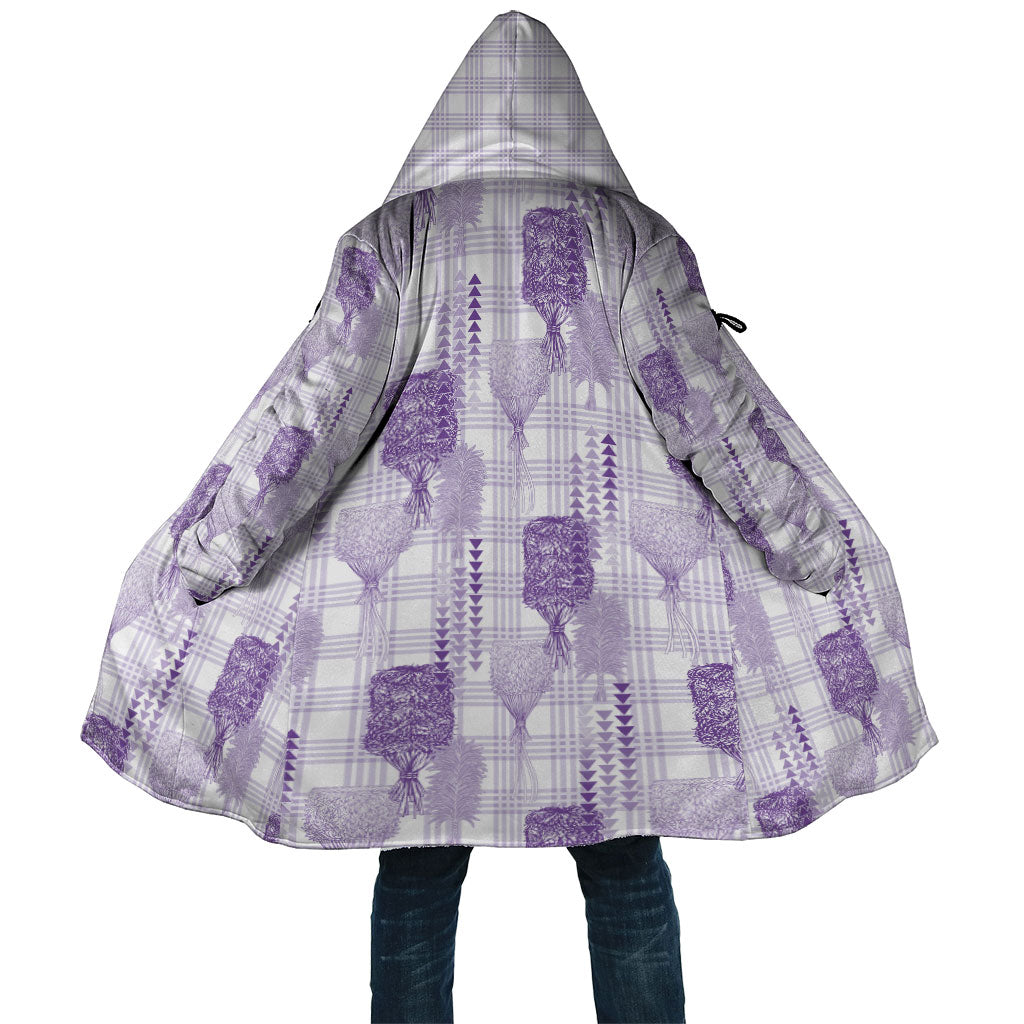 Aloha Hawaii Vintage Kahili Pa'a Lima Cloak Palaka Print Pastel Lavender