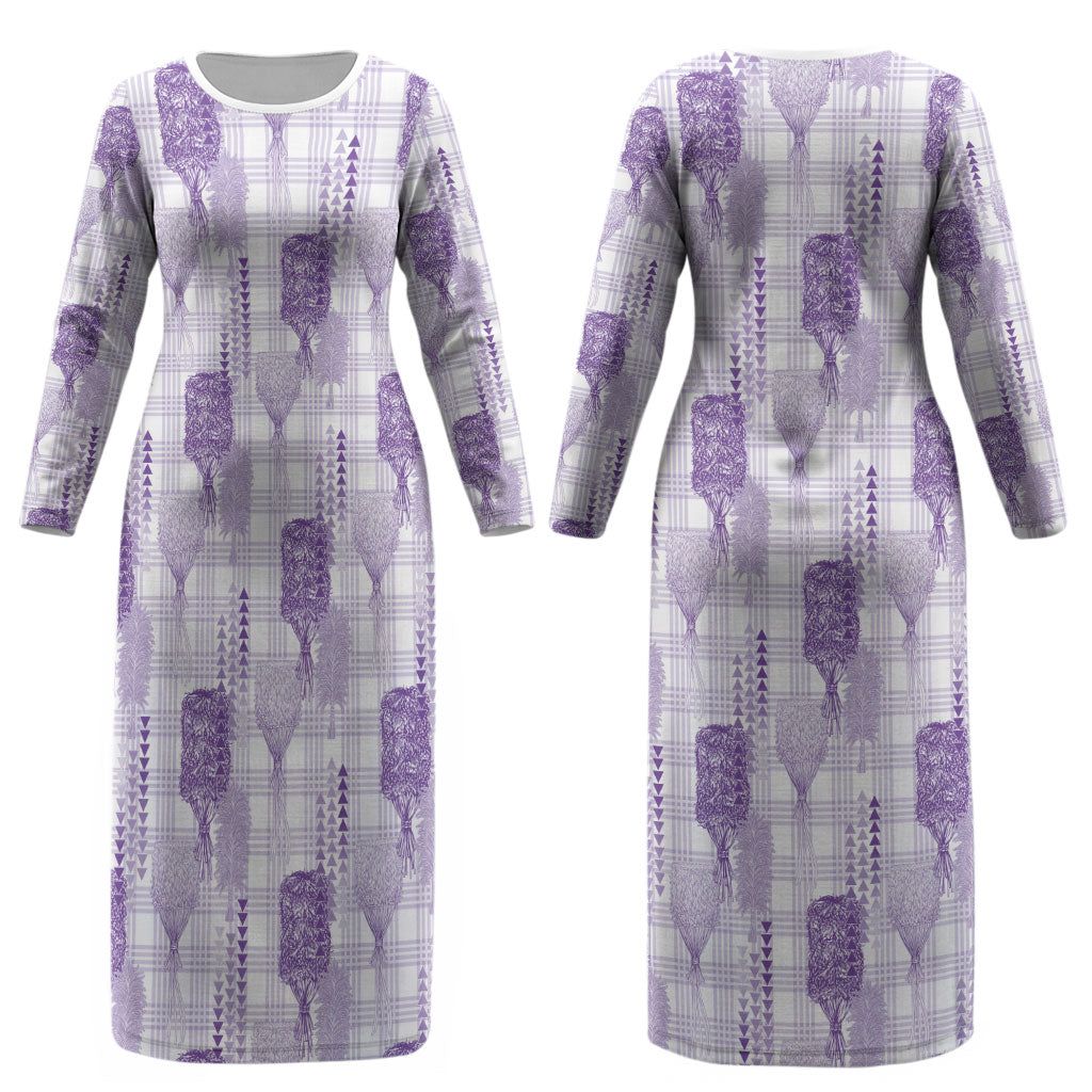 Aloha Hawaii Vintage Kahili Pa'a Lima Couples Matching Long Sleeve Bodycon Dress and Hawaiian Shirt Palaka Print Pastel Lavender