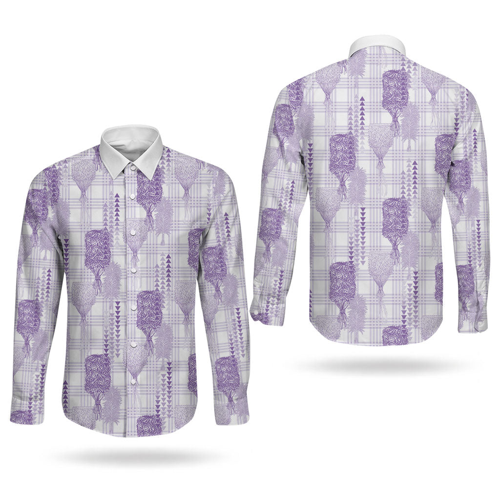Aloha Hawaii Vintage Kahili Pa'a Lima Couples Matching Summer Maxi Dress and Long Sleeve Button Shirt Palaka Print Pastel Lavender