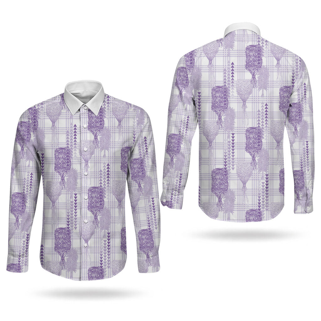 Aloha Hawaii Vintage Kahili Pa'a Lima Couples Matching Tank Maxi Dress and Long Sleeve Button Shirt Palaka Print Pastel Lavender