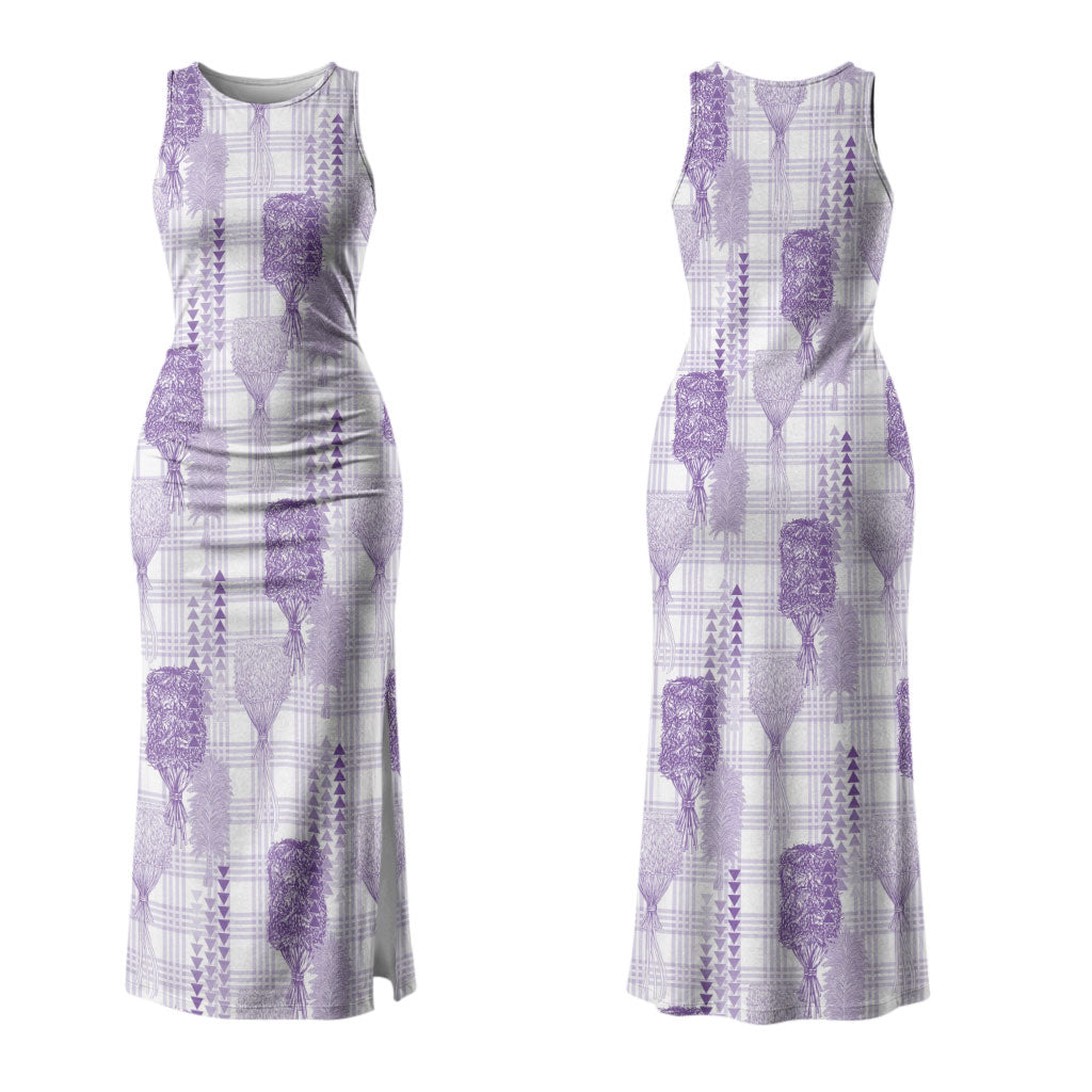 Aloha Hawaii Vintage Kahili Pa'a Lima Couples Matching Tank Maxi Dress and Long Sleeve Button Shirt Palaka Print Pastel Lavender