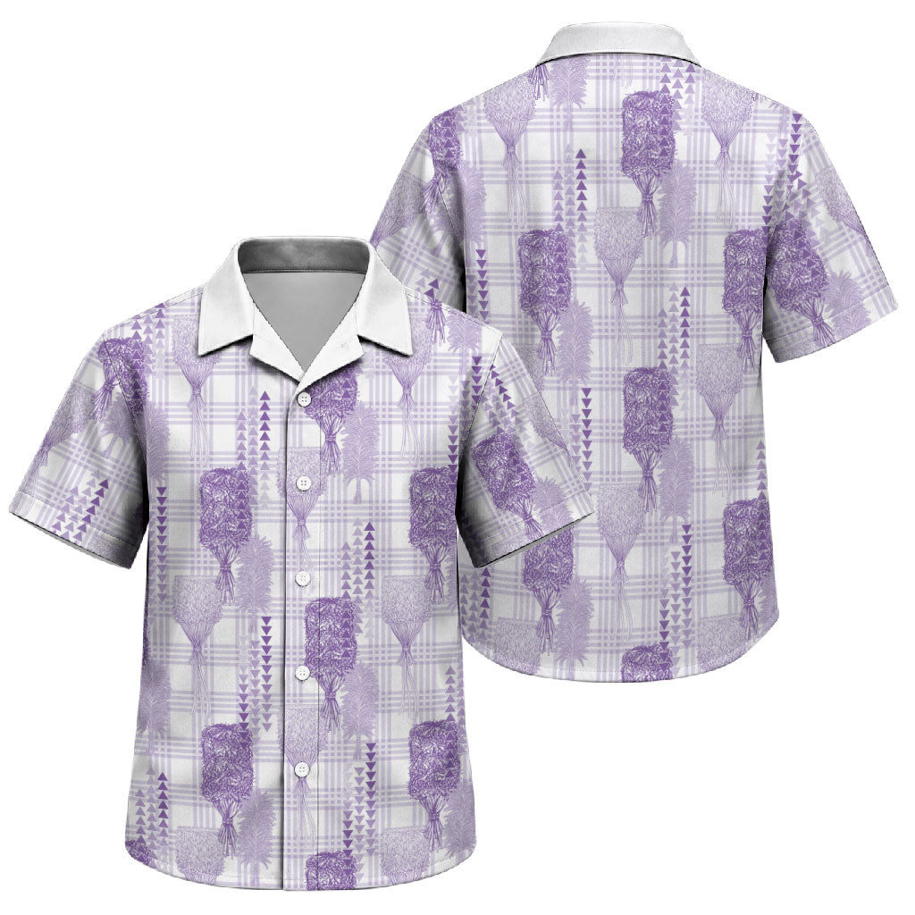 Aloha Hawaii Vintage Kahili Pa'a Lima Family Matching Off Shoulder Maxi Dress and Hawaiian Shirt Palaka Print Pastel Lavender