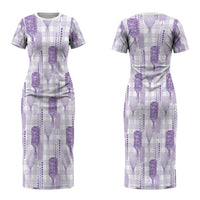 Aloha Hawaii Vintage Kahili Pa'a Lima Family Matching Short Sleeve Bodycon Dress and Hawaiian Shirt Palaka Print Pastel Lavender