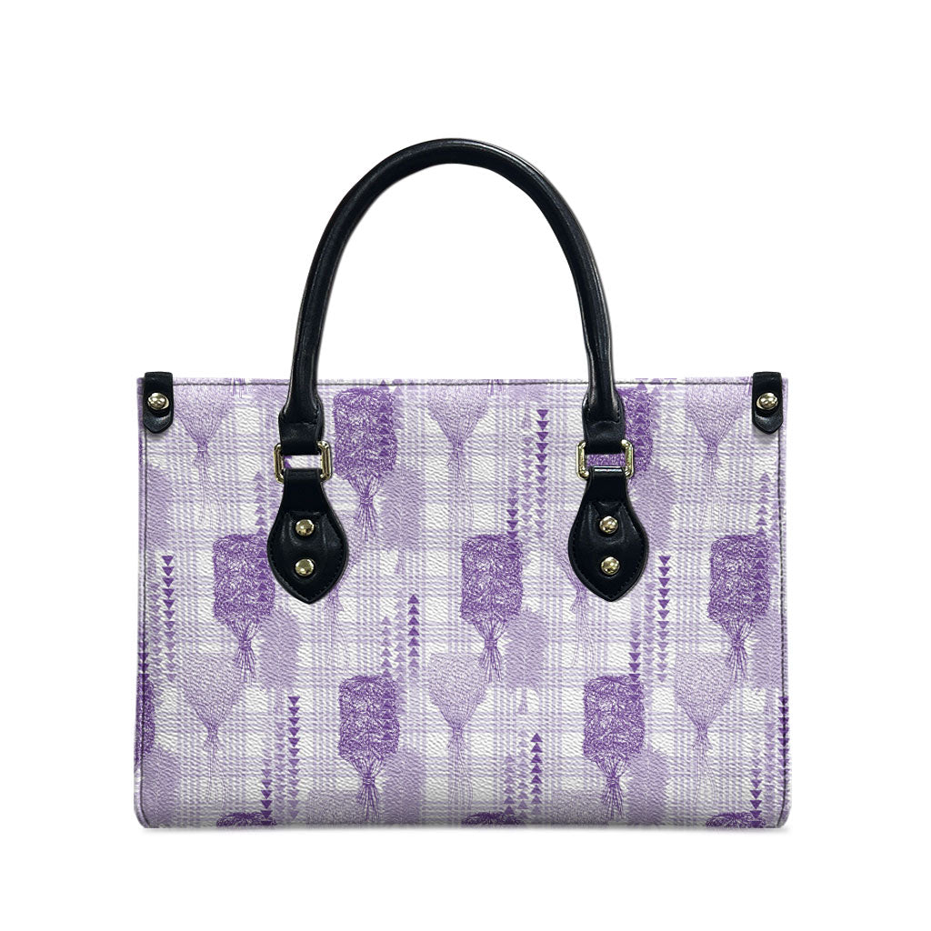 Aloha Hawaii Vintage Kahili Pa'a Lima Leather Bag Palaka Print Pastel Lavender
