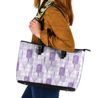 Aloha Hawaii Vintage Kahili Pa'a Lima Leather Tote Bag Palaka Print Pastel Lavender
