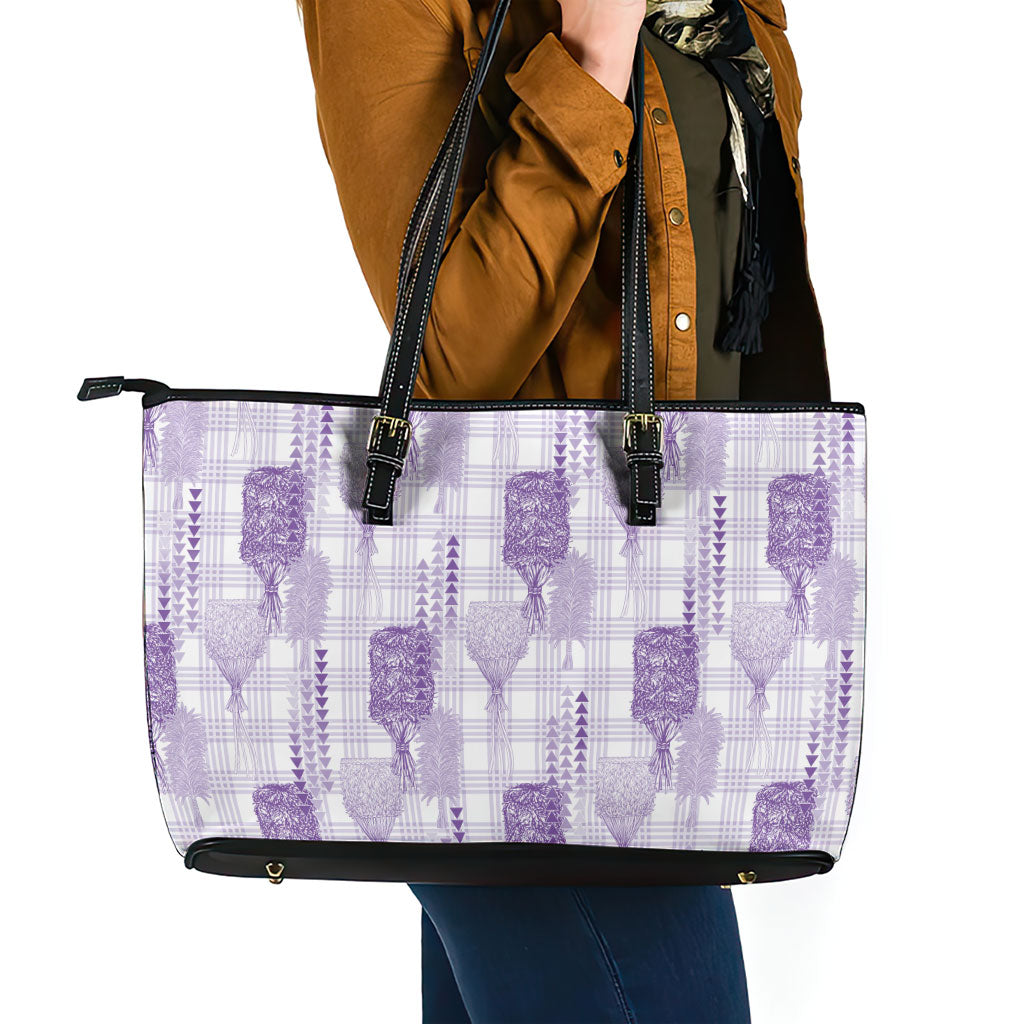Aloha Hawaii Vintage Kahili Pa'a Lima Leather Tote Bag Palaka Print Pastel Lavender