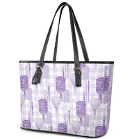 Aloha Hawaii Vintage Kahili Pa'a Lima Leather Tote Bag Palaka Print Pastel Lavender