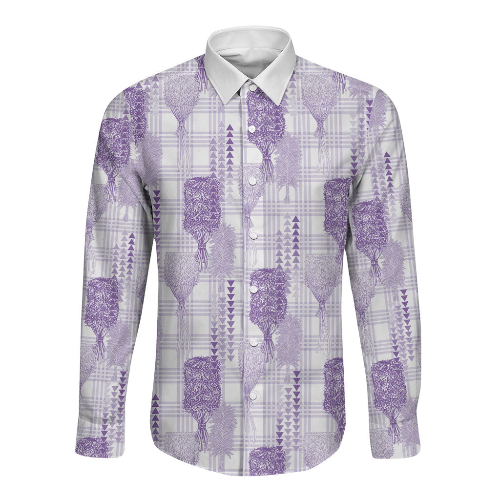 Aloha Hawaii Vintage Kahili Pa'a Lima Long Sleeve Button Shirt Palaka Print Pastel Lavender