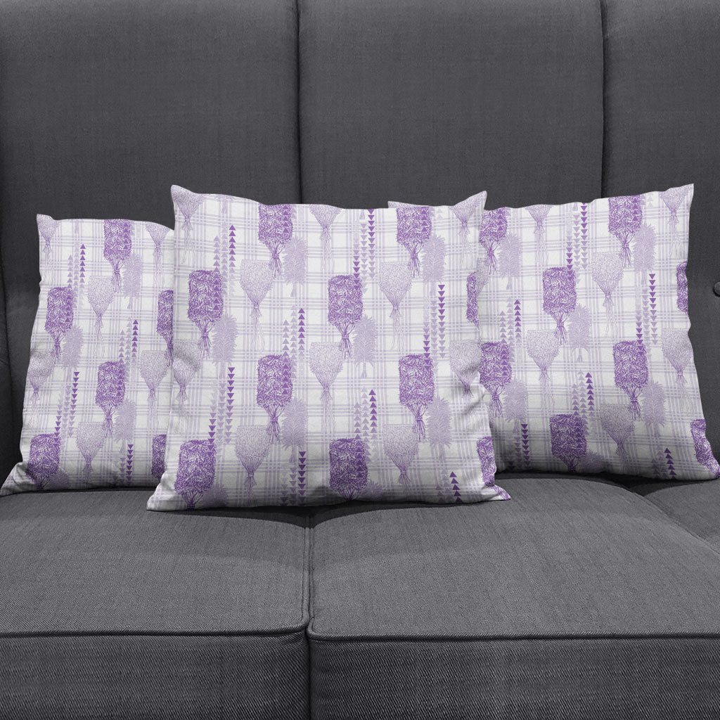 Aloha Hawaii Vintage Kahili Pa'a Lima Pillow Cover Palaka Print Pastel Lavender