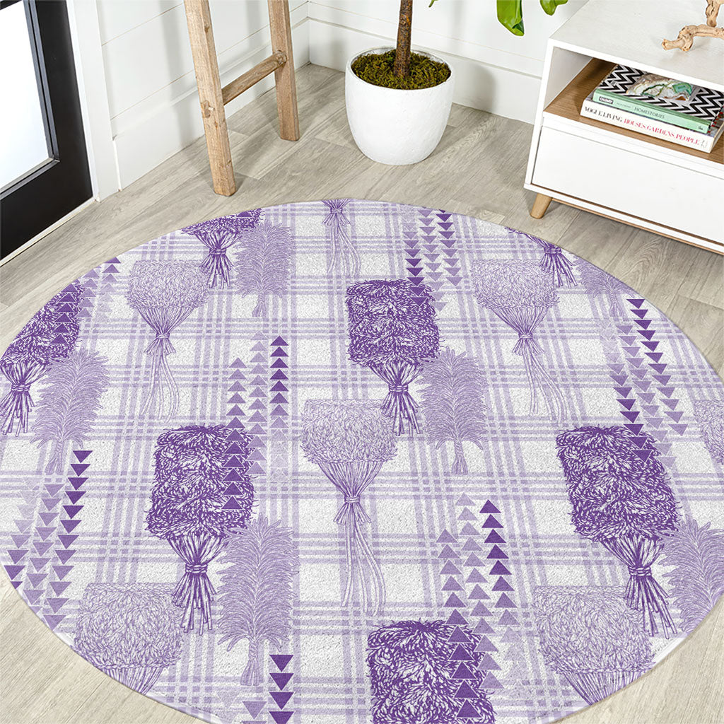 Aloha Hawaii Vintage Kahili Pa'a Lima Round Carpet Palaka Print Pastel Lavender LT7 Lavender - Polynesian Pride
