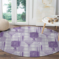 Aloha Hawaii Vintage Kahili Pa'a Lima Round Carpet Palaka Print Pastel Lavender