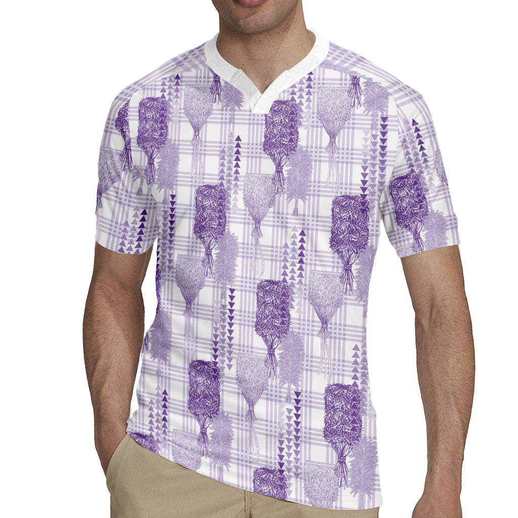 Aloha Hawaii Vintage Kahili Pa'a Lima Rugby Jersey Palaka Print Pastel Lavender