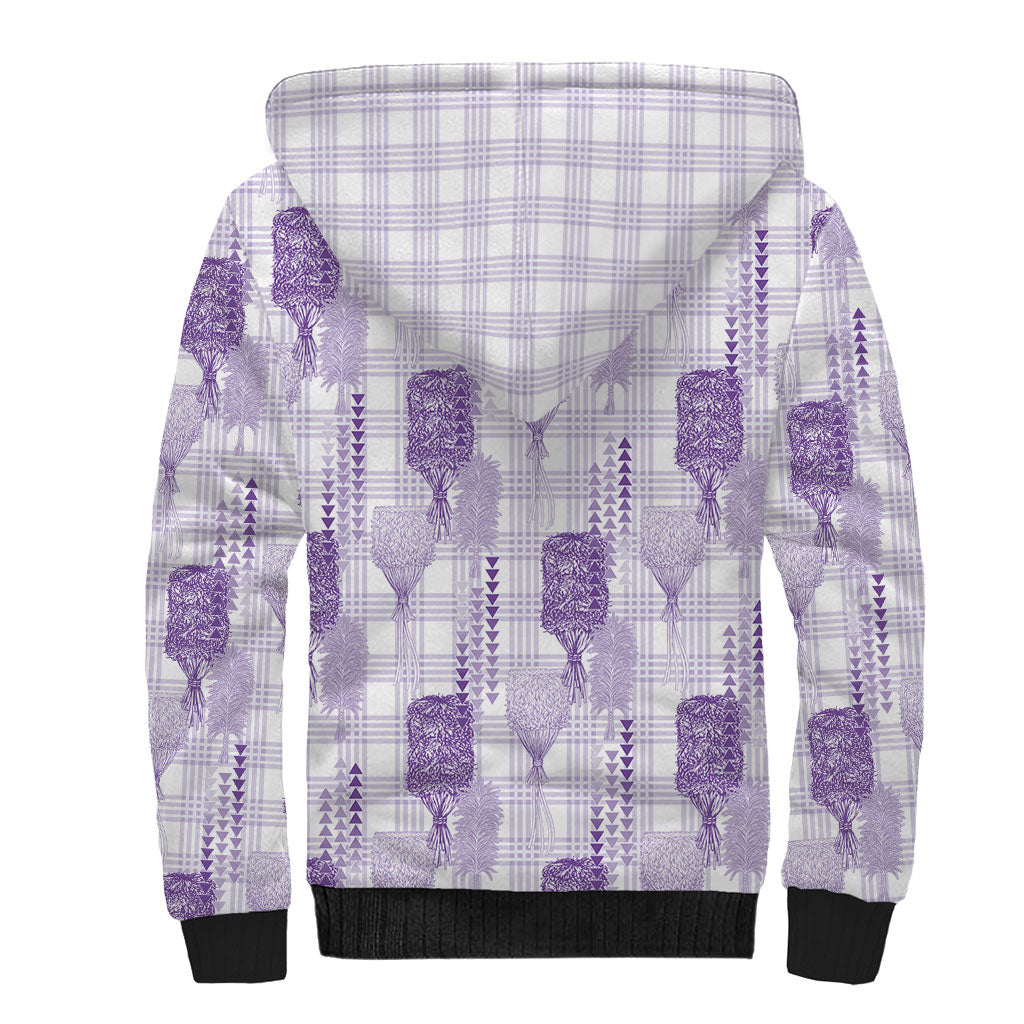 Aloha Hawaii Vintage Kahili Pa'a Lima Sherpa Hoodie Palaka Print Pastel Lavender