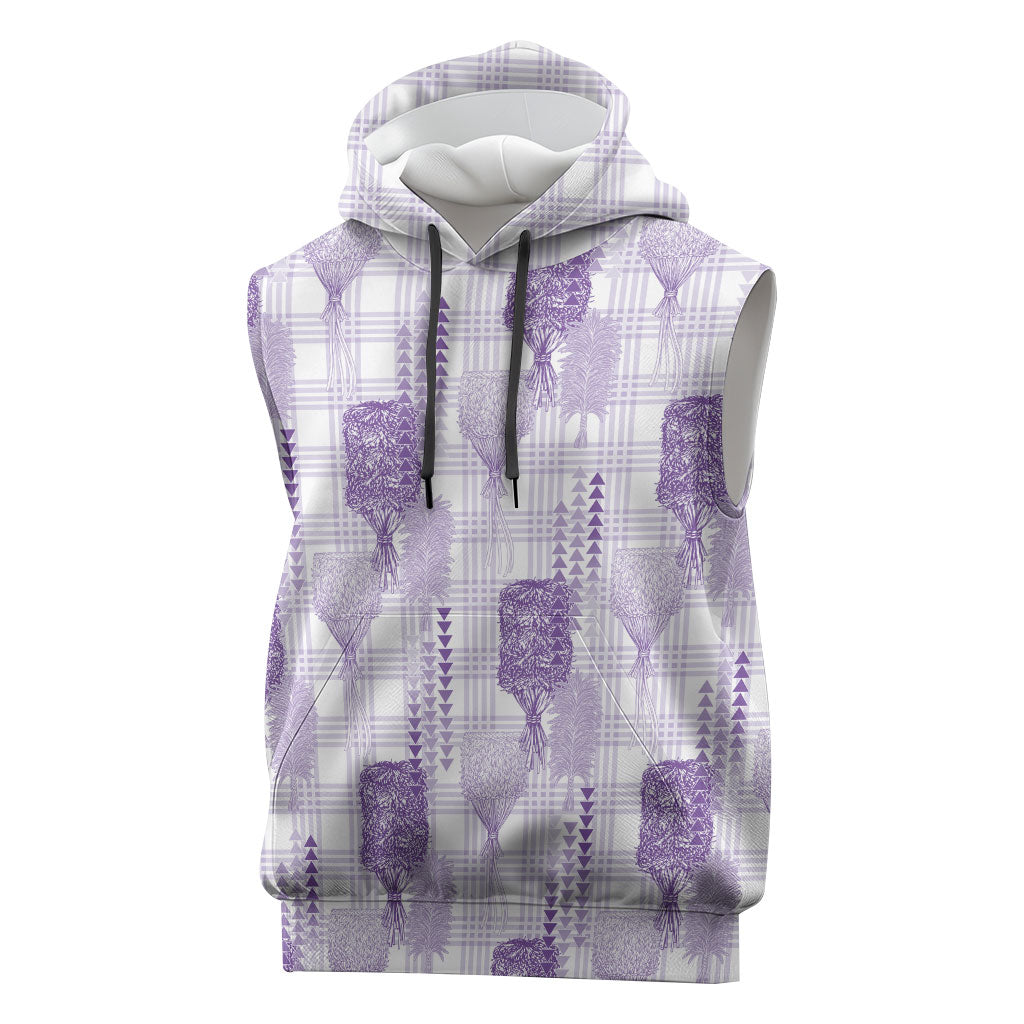 Aloha Hawaii Vintage Kahili Pa'a Lima Sleeveless Hoodie Palaka Print Pastel Lavender LT7 Lavender - Polynesian Pride
